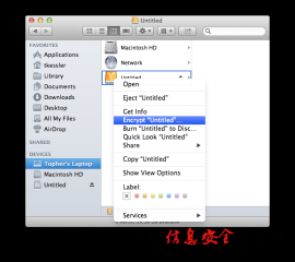 Finder contextual menu with encryption option